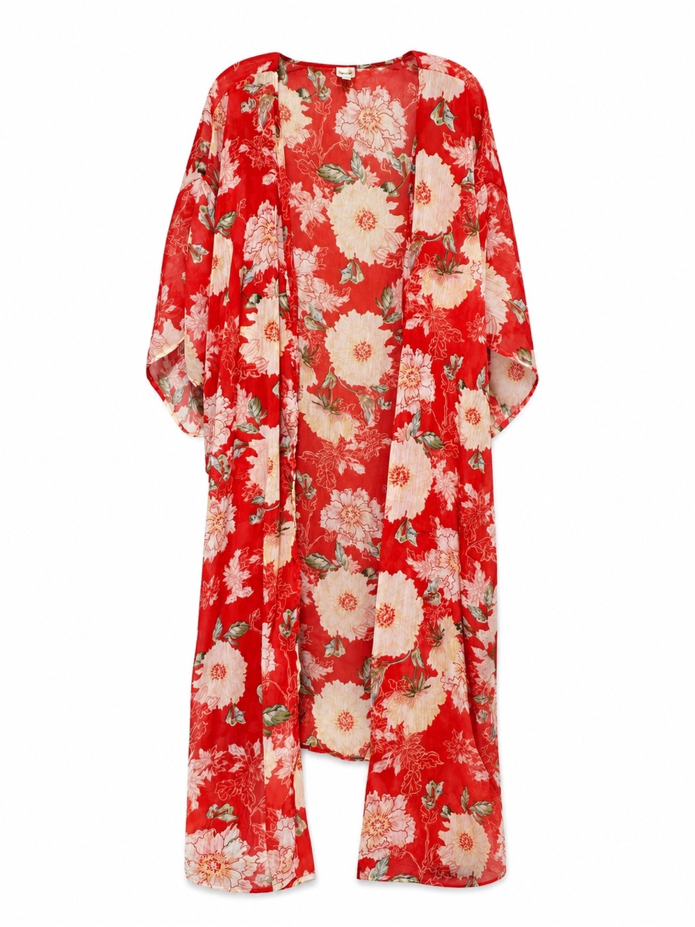 Dizzy Gal 3X Red Floral Sheer Kimono Duster Cardigan Boho Beach Cover Up - Picture 2 of 5